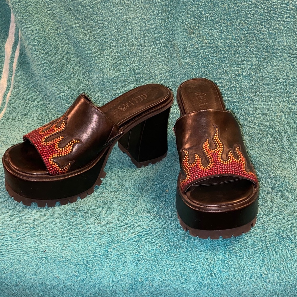 dELiA*s Black and Red Flame Platform Sandals